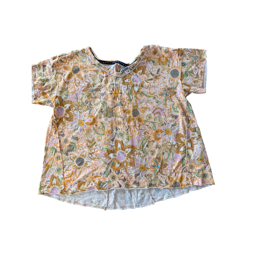 Pilcro Anthropologie Linen Blend Floral Paisley Short Sleeve Boxy Top‎ Small